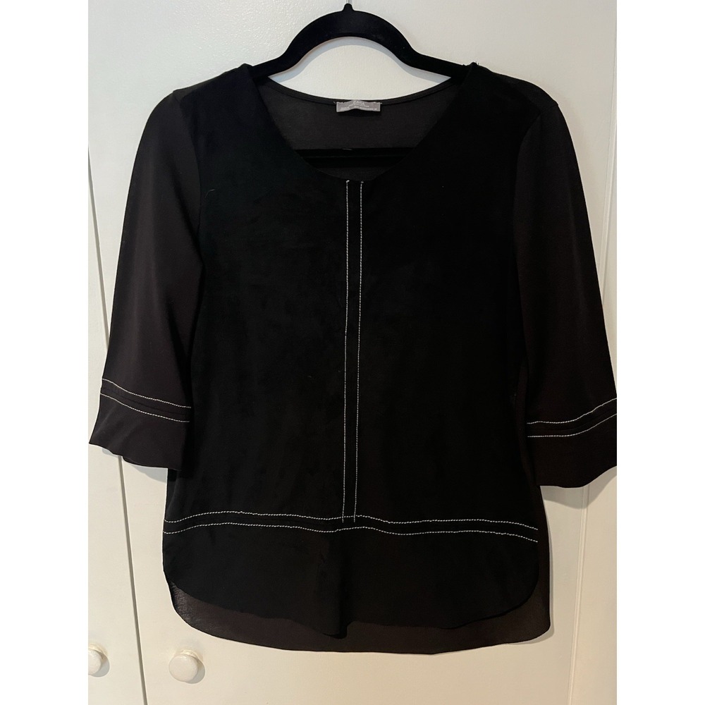 Zara‎ Woman Fashion Stylish 3/4 Sleeve Shirt Blouse Black Size Medium Suede